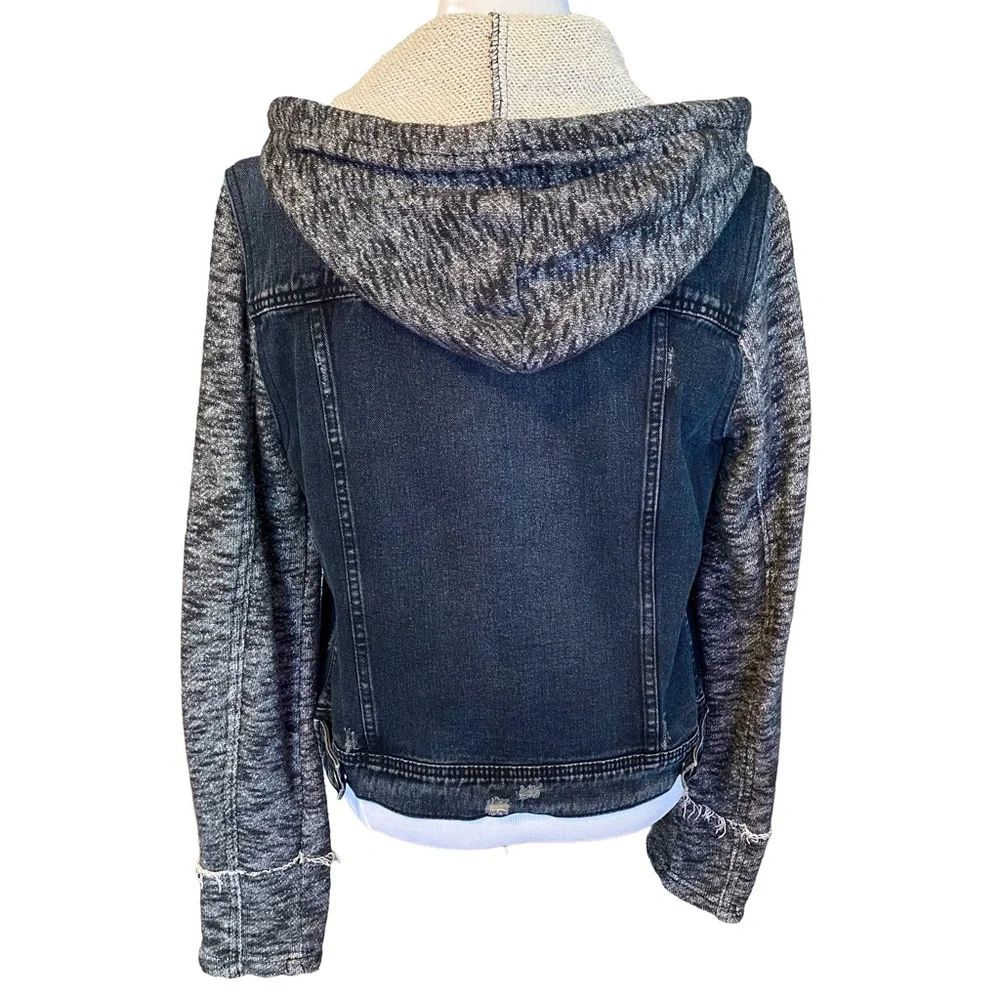 FP Throwback Distressed Denim Jacket Removable Hood Indie Grunge Black Large - Picture 7 of 9